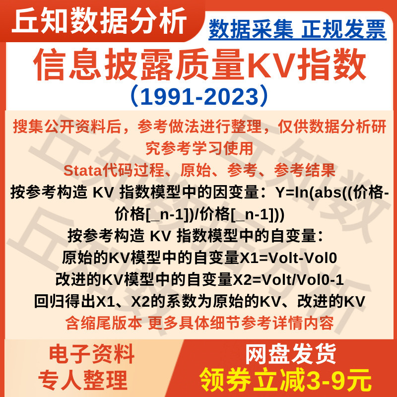 信息披露质量KV指数 1991-2023 Stata代码过程 原始的KV 改进的KV 商务/设计服务 设计素材/源文件 原图主图