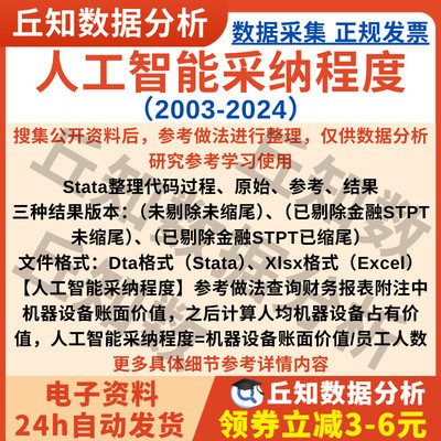 上市公司人工智能采纳程度2024-2003数据Stata企业Excel剔除缩尾