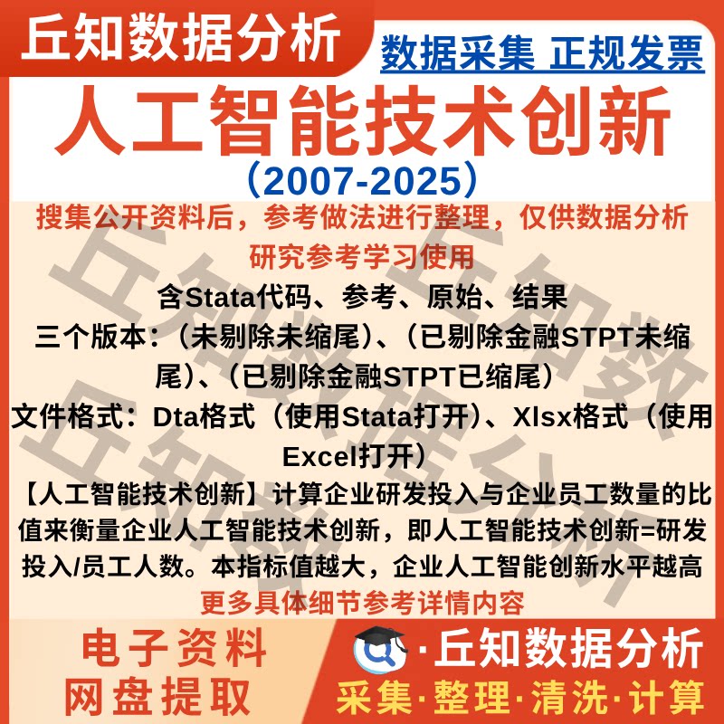 企业人工智能技术创新2025-2007年Stata代码上市公司数据剔除缩尾