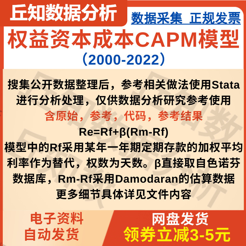 上市公司权益资本成本数据2022-2000CAPM模型含stata代码参考结果 商务/设计服务 设计素材/源文件 原图主图