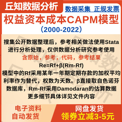 上市公司权益资本成本数据2022-2000CAPM模型含stata代码参考结果