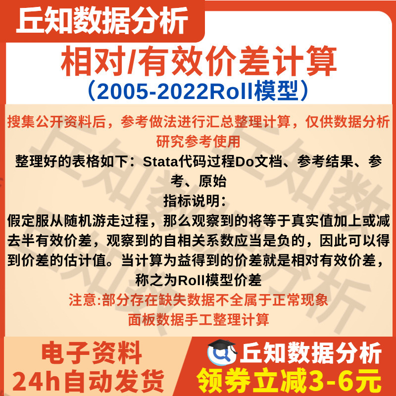 相对/有效价差计算2022-2005Roll模型价差含Stata代码过程 Do文档