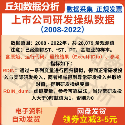 上市公司研发操纵数据2008-2022，含Stata代码、原始、参考、结果