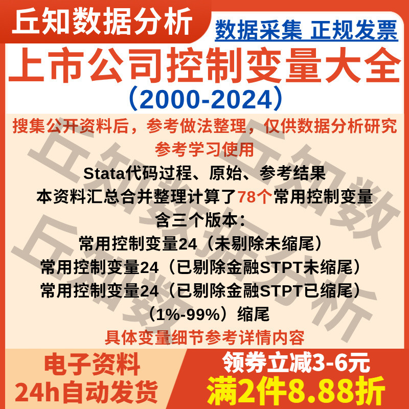 上市公司控制变量大全2024年度版含整理代码Excel+Stata面板数据
