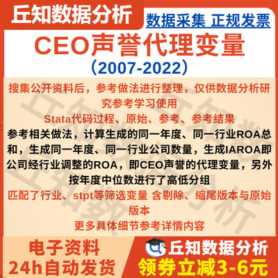 CEO声誉及CEO声誉高低分组虚拟变量2022-2007Stata计算代码含参考