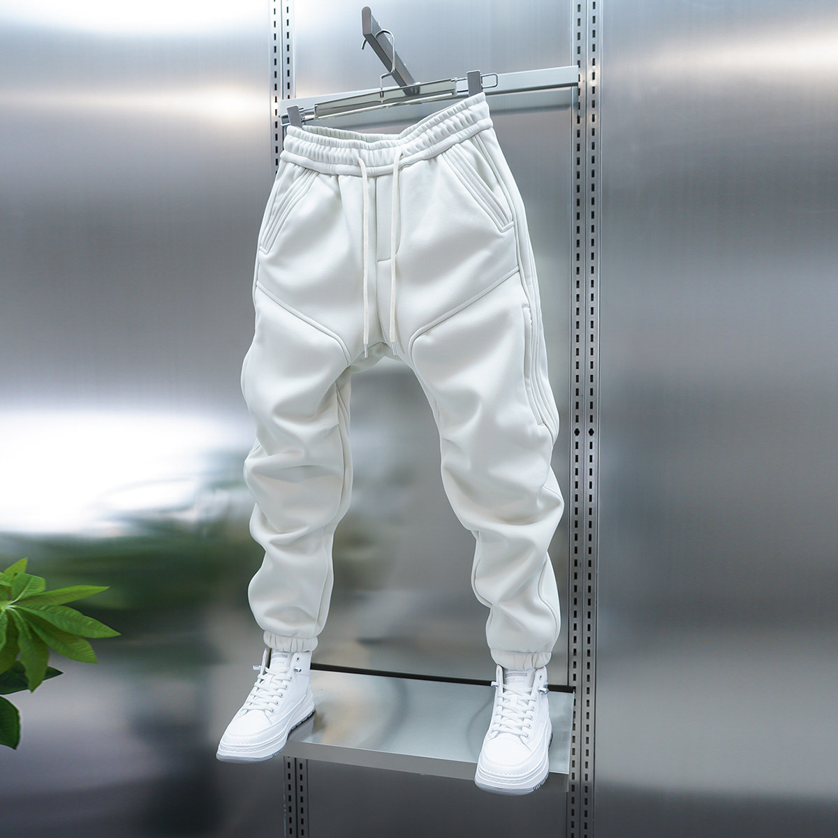 潮流男士纯色束脚加绒休闲裤弹力松紧腰宽松小脚哈伦裤时尚百搭,男装,休闲裤,淘宝优惠券,粉丝福利购,淘宝优惠卷