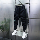 松紧腰弹力百搭黑色哈伦小脚裤 潮牌拼接束脚裤 休闲裤 2026春秋男士