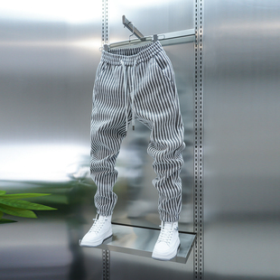 潮流小脚裤 2025秋冬男士 竖条纹束脚运动卫裤 时尚 加绒百搭休闲裤