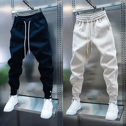 潮流秋冬加绒弹力束脚男休闲裤