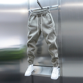 潮流男士 弹力松紧腰小脚裤 加绒运动卫裤 简约百搭纯色束脚休闲裤