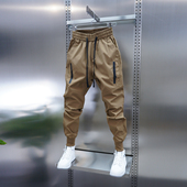 男士 休闲裤 纯色弹力松紧腰小脚裤 春夏薄款 潮流速干青少年运动裤