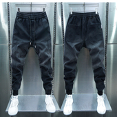小脚裤 2025春季 潮牌 渐变色束脚哈伦休闲裤 黑灰色修身 新款 男牛仔裤