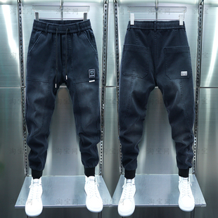 新款 潮牌松紧腰小脚休闲裤 牛仔裤 束脚弹力哈伦裤 修身 潮流男士