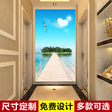 定制3D玄关走廊壁画客厅背景墙壁纸地中海风景电视景立体墙纸欧式