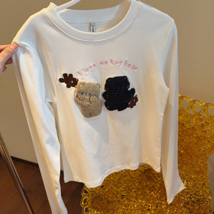 【张静芝】早春新品~毛巾绣可爱小熊减龄时髦厚实女生长袖T恤
