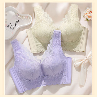 琪莉虹无磁无钢圈中厚背心款文胸性感蕾丝聚拢文胸调整型内衣9801