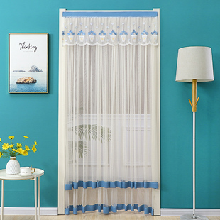 免打孔蕾丝飘纱帘卧室防虫隔断帘 送杆门帘布艺透光不透人双层夏季