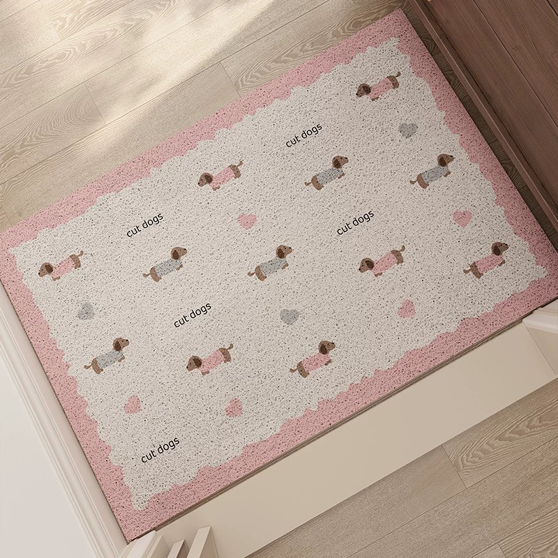 新款粉色小狗进门丝圈脚垫卡通玄关除尘耐脏家用垫子可裁剪防滑垫,居家布艺,入户地垫,淘宝优惠券,粉丝福利购,淘宝优惠卷