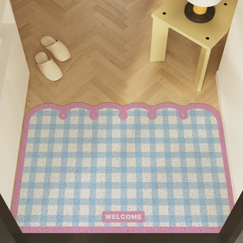 简约清新格子丝圈入户门垫经典百搭玄关脚垫刮泥蹭土地垫耐用免洗