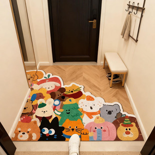 丝圈可爱堆堆动物入户门垫卡通玄关脚垫刮泥蹭土地垫耐脏可裁剪厚