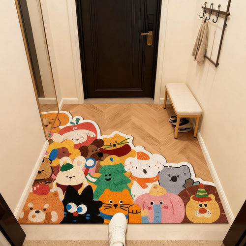 丝圈可爱堆堆动物入户门垫卡通玄关脚垫刮泥蹭土地垫耐脏可裁剪厚