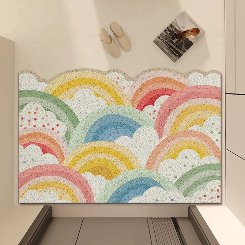 多巴胺彩虹丝圈入户门垫粉色异形玄关脚垫刮泥蹭土地垫耐用免洗厚,居家布艺,入户地垫,淘宝优惠券,粉丝福利购,淘宝优惠卷