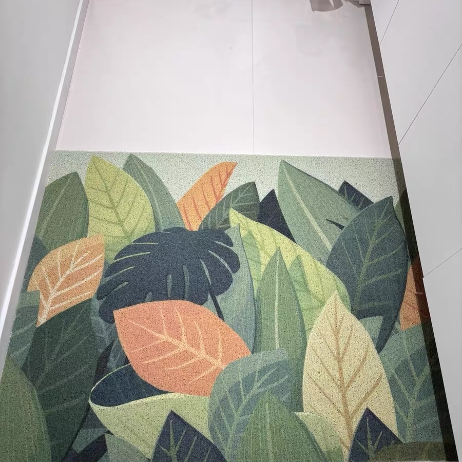 森系生活绿色丝圈入户门垫叶子玄关除尘耐脏家用门口可裁剪防滑垫