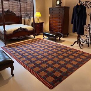 高级感中古客厅地毯轻奢复古南洋风沙发茶几垫卧室床边毯免洗加厚