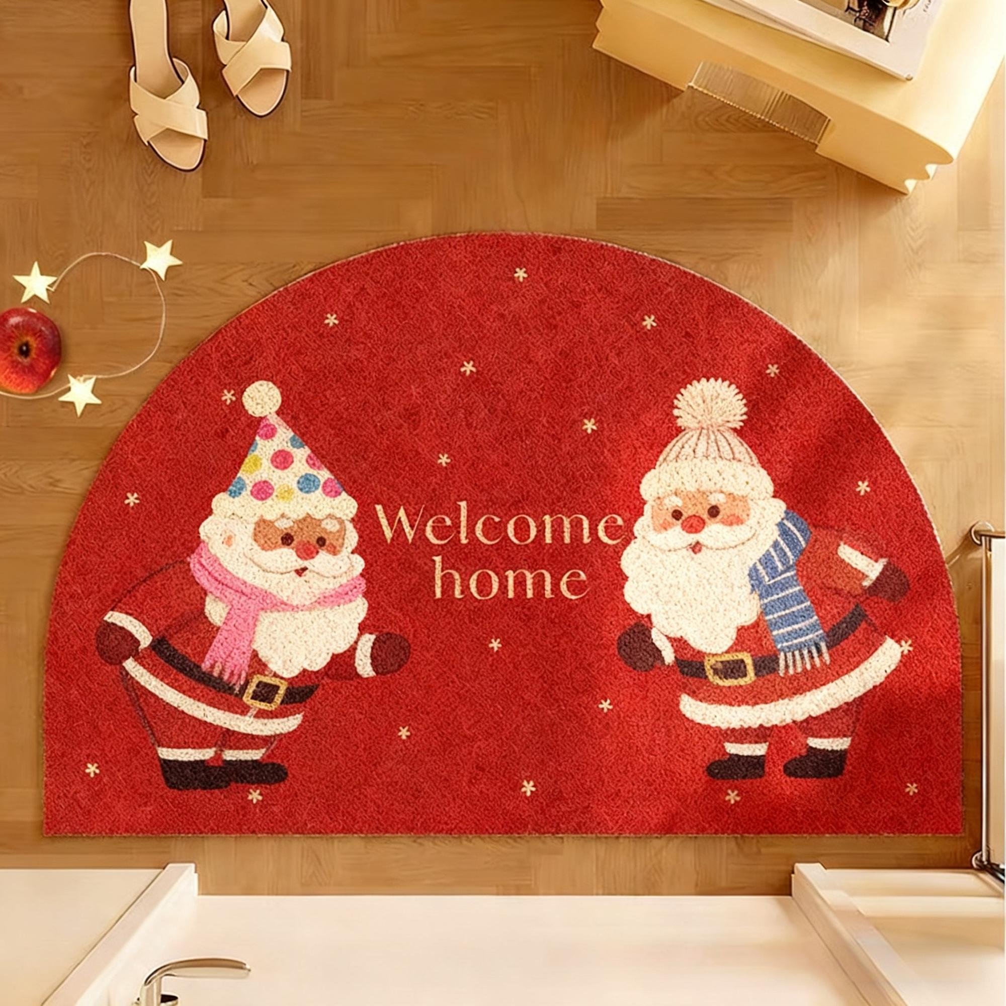 圣诞节氛围丝圈入户门垫半圆形红色玄关脚垫刮泥蹭土地垫任意裁剪