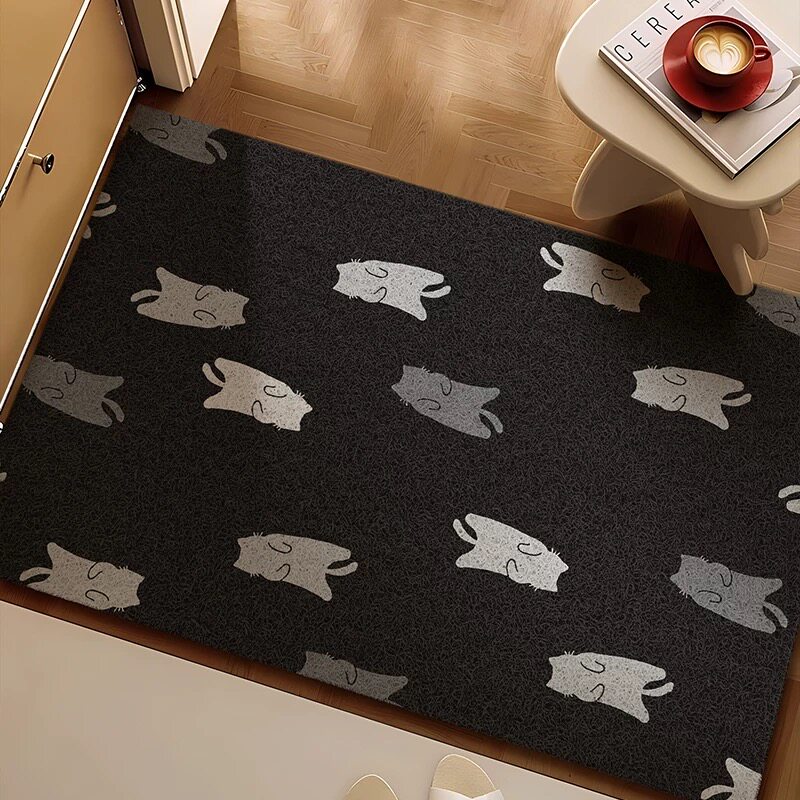 新款黑色猫猫丝圈入户门垫耐脏创意玄关除尘脚垫可裁剪大门口地垫,居家布艺,入户地垫,淘宝优惠券,粉丝福利购,淘宝优惠卷