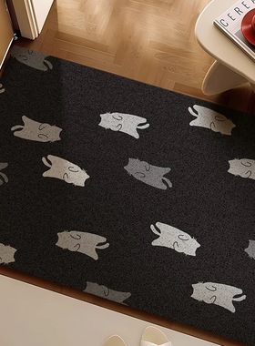 新款黑色猫猫丝圈入户门垫耐脏创意玄关除尘脚垫可裁剪大门口地垫
