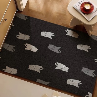 新款 黑色猫猫丝圈入户门垫耐脏创意玄关除尘脚垫可裁剪大门口地垫