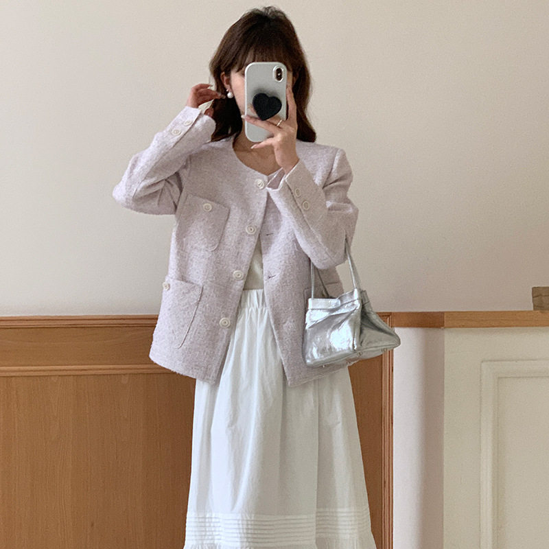 嘉兴本初服饰色圆领小香风外套女2024春款气质粗花呢短款开衫上衣