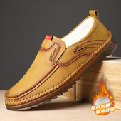 秋冬时尚 加绒保暖牛筋底休闲皮鞋 真皮防滑透气手工男士 棉鞋 皮鞋 子