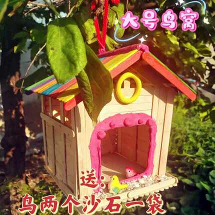 雪糕棒diy手工拼装鸟窝悬挂树上鸟窝益智创意鸟类繁殖箱木棒材料