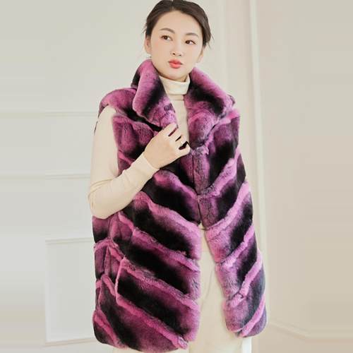 进口龙猫色新款女士獭兔连帽马甲