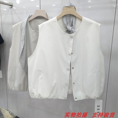 日系百搭圆领无袖坎肩背心