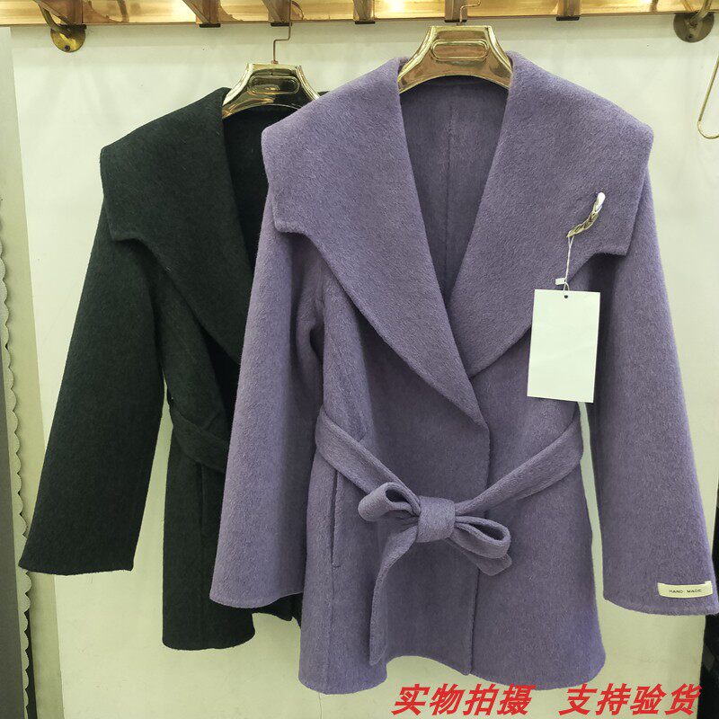 韩版中长款双面羊绒大衣外套