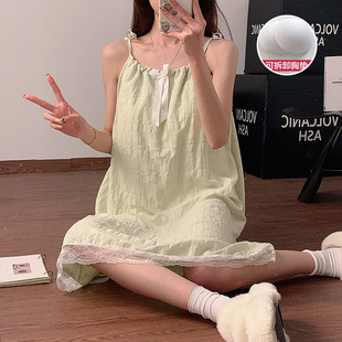 纯色新款 夏季 吊带睡裙女梭织云朵棉带胸垫舒适甜美可外穿家居服
