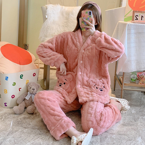 珊瑚绒睡衣女加绒加厚保暖家居服