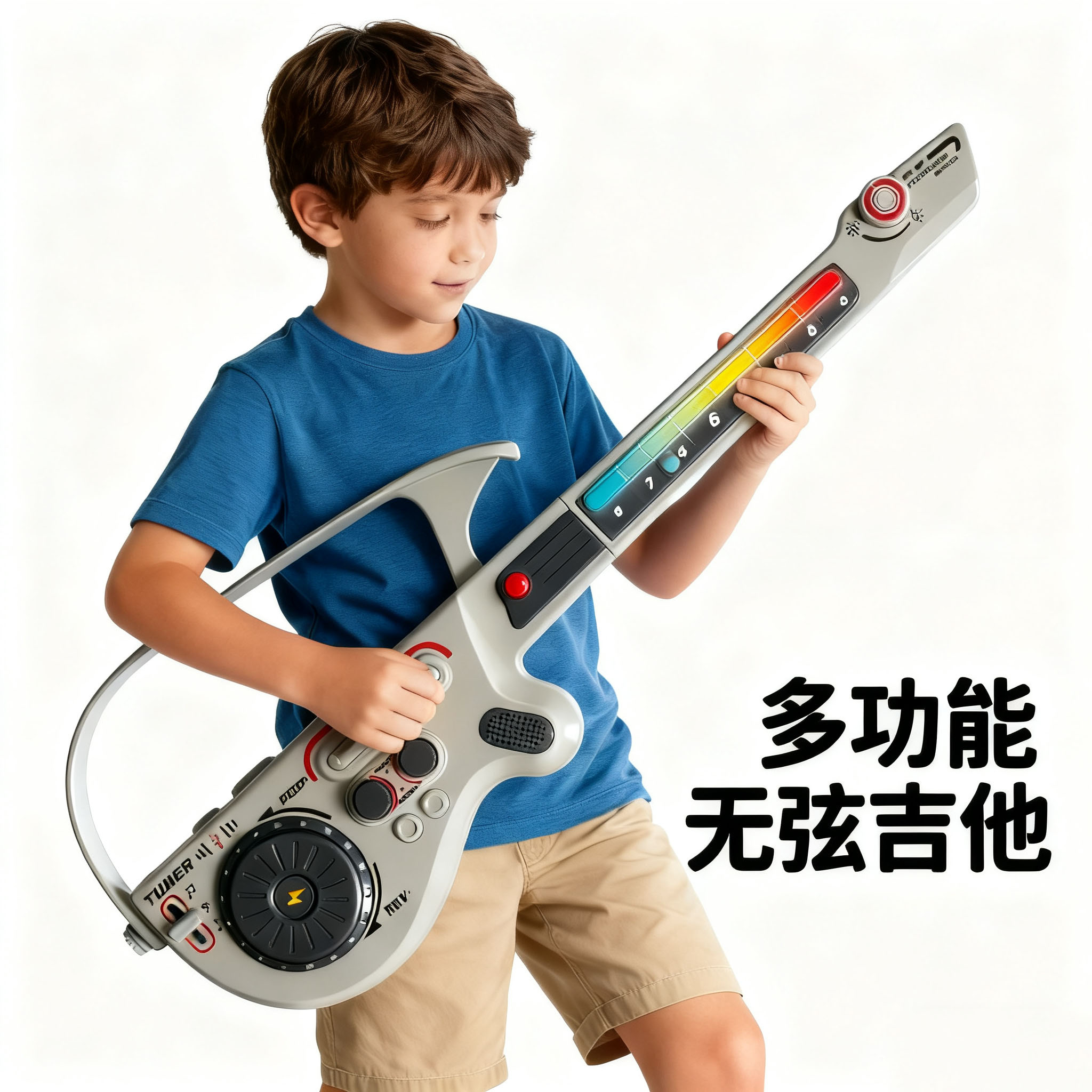 儿童无弦吉他多功能蓝牙灯光音乐贝斯演奏电子琴男孩女孩乐器玩具