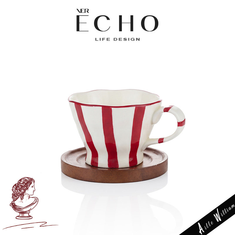 ECHO丨条纹 CLIV复古高颜值陶瓷马克杯家用办公咖啡水杯情侣对杯