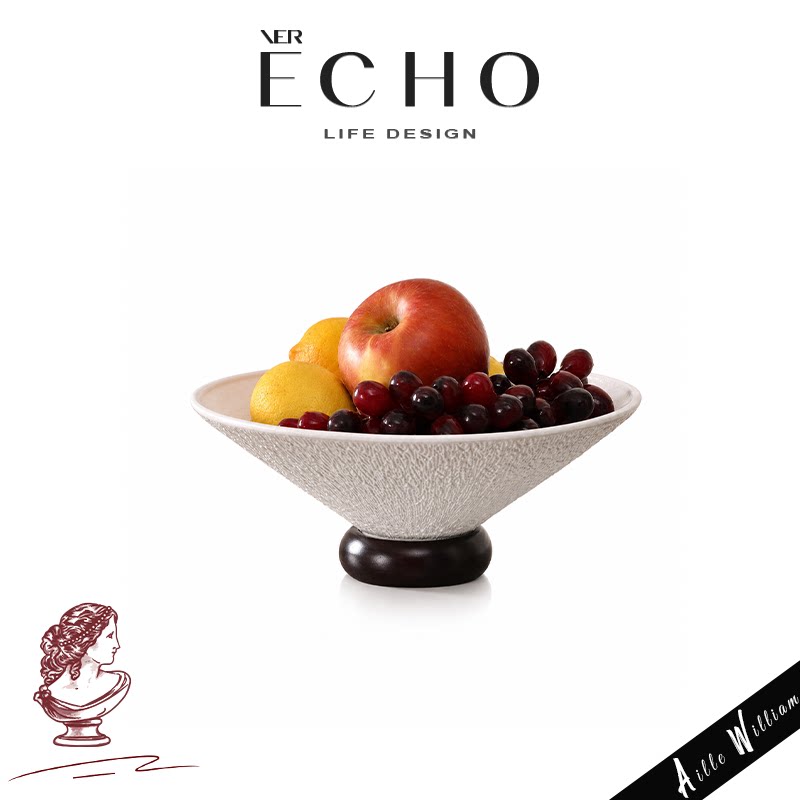 ECHO丨岩纹 APLO素雅陶瓷果盘实木底座家用茶几糖果零食摆放托盘