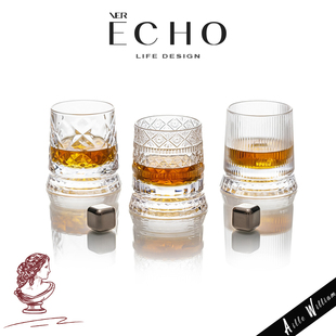 ECHO MAN高档玻璃威士忌酒杯家用解压旋转杯洋酒杯啤酒杯子 钻纹