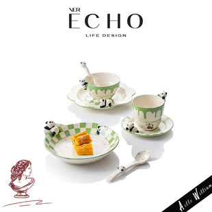 ECHO丨爱熊 OKEA可爱立体熊猫陶瓷餐具套装家用碗盘碟马克杯水杯