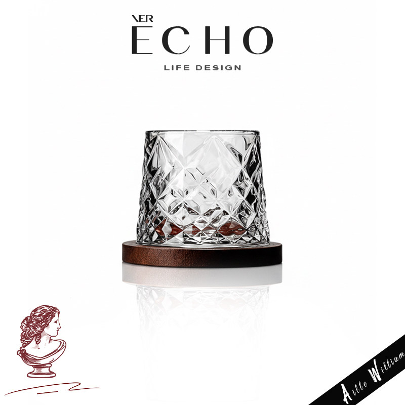 ECHO丨陀螺 BEW创意玻璃旋转杯高档威士忌酒杯洋酒杯啤酒杯带木座,餐饮具,洋酒/威士忌杯,淘宝优惠券,粉丝福利购,淘宝优惠卷