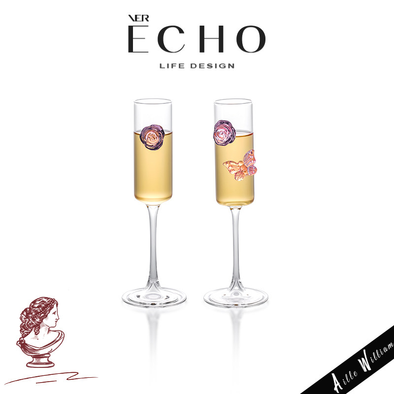 ECHO丨花蝶 FDG小众设计感立体玫瑰玻璃香槟杯高颜值甜酒杯高脚杯