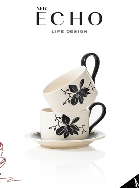 ECHO丨望春 WANG高档墨花陶瓷咖啡杯碟中古家用下午茶杯喝水杯子