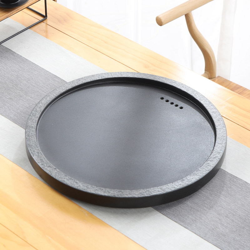 天然乌金石茶盘圆形单盘石材一体整块石板家用客厅茶台石头茶托盘,餐饮具,茶盘,淘宝优惠券,粉丝福利购,淘宝优惠卷