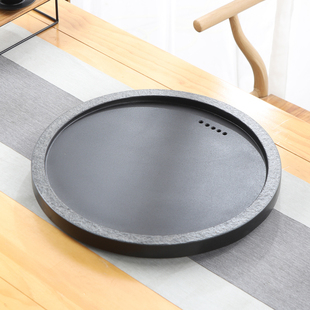 天然乌金石茶盘圆形单盘石材一体整块石板家用客厅茶台石头茶托盘